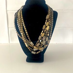 Coldwater creek vintage multi wrap linked chain 2 tone rhinestone necklace